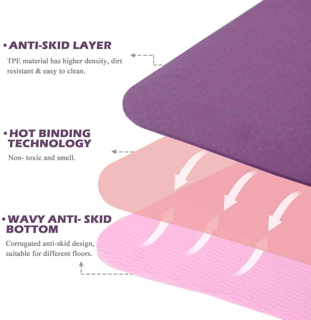 UMINEUX Extra Wide Yoga Mat 1/4" Thickness TPE Yoga Mats Non Slip, Purple