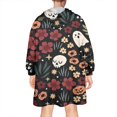 thumbnail image 2 of Wearable Oversized Blanket,Halloween Floral Ghosts Pattern Wearable Blanket Hoodie for Adults,Cozy Hooded Blankets with Super Pockets,Super Warm Fuzzy Pullover for Women & Men, 2 of 6