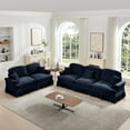 thumbnail image 4 of Modular Sectional Sofa, 3 Seat Sofa and 2 Seat Loveseat Sofa Sets with Removable Ruffles Pleats Skirts, Deep Seat Sofa for Living Room, Blue, 4 of 7