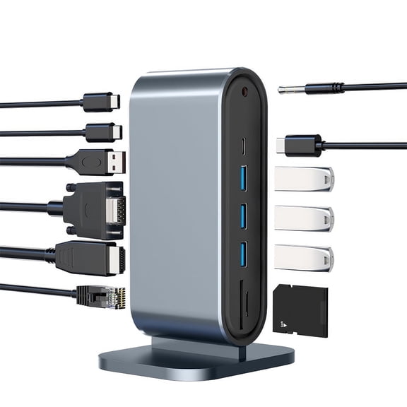 VOPOYO 4K HDMI Dual Monitor USB C Dock - 12-in-1, PD 100W Charging, 4xUSB 3.0(5Gbps), RJ45, SD/TF Card Reader, 3.5mm Audio, for MacBook Pro/Lenovo/Dell Laptops