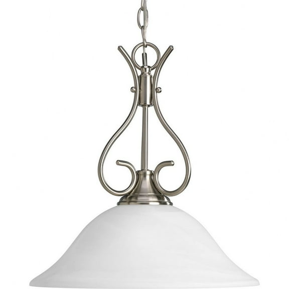 Progress Lighting, Alabaster Scroll, 1-Light Pendant, Brushed Nickel, Alabaster Style Glass Shade