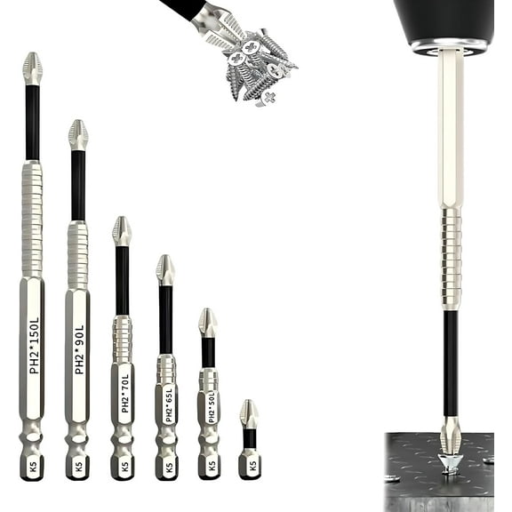 MagFixer New K5 Impact Resistant Bit, High-Magnetic Non Slip Screwdriver Drill Bit Set for Drywall, Wood and Metal, Universal Anti Slip Bits for Power Tools (A – 6-Piece Set)