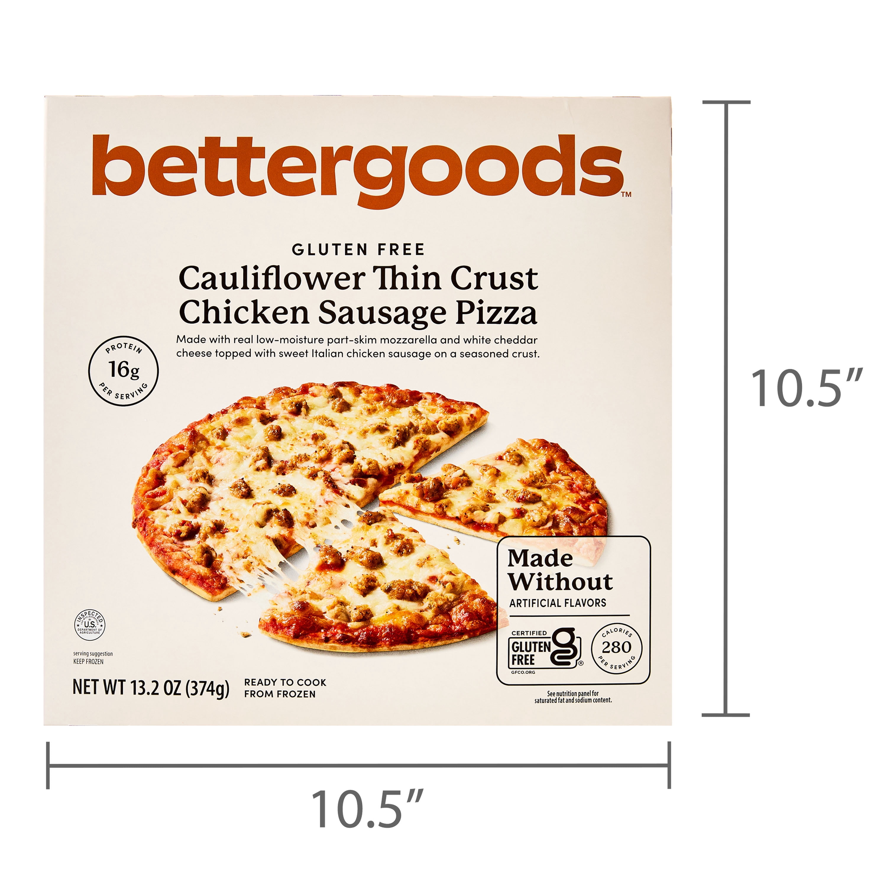 bettergoods Gluten-Free Cauliflower Thin Crust Chicken Sausage Pizza, 13.2 oz (Frozen)