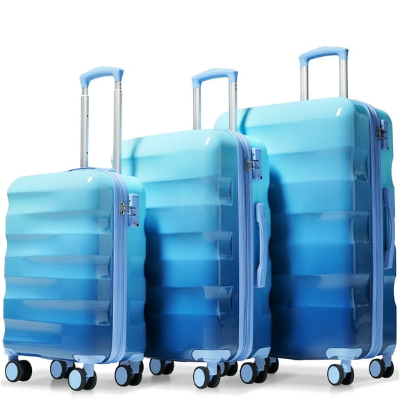 JERFIT 3-Piece Hardshell Spinner Luggage Set with TSA Lock, Lightweight ABS PC Expandable Suitcases, 20/24/28 Inch Blue Checked & Carry-On Bags for Travel