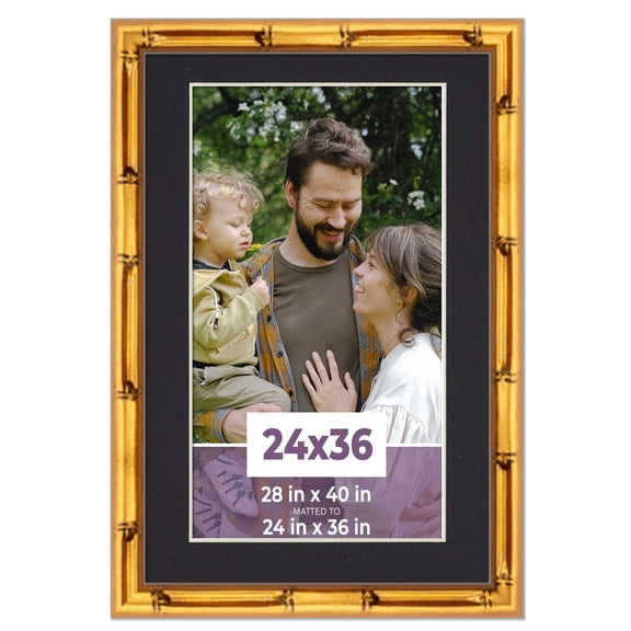 24x36 Frame Gold Bamboo With Black Picture Mat For 24x36 Photo - Gold Bamboo 28x40 Frame To Display