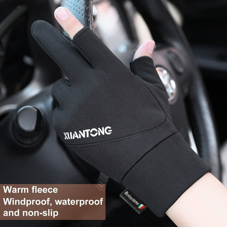 GROFRY 1 Pair Thicken Winter Gloves Windproof Keep Warm Wear-resistant Two  Fingers Exposed Cold Protection Outdoor Motorcycle Gloves for Cycling