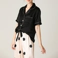 thumbnail image 2 of Gibobby Camisón de mujer Conjunto de pijamas Ropa de dormir Conjunto de lencería de mujer Sexy Nuevo Traje de ropa interior sexy Satén de seda Mujeres Top de manga corta y pantalones (Negro, M), 2 of 5
