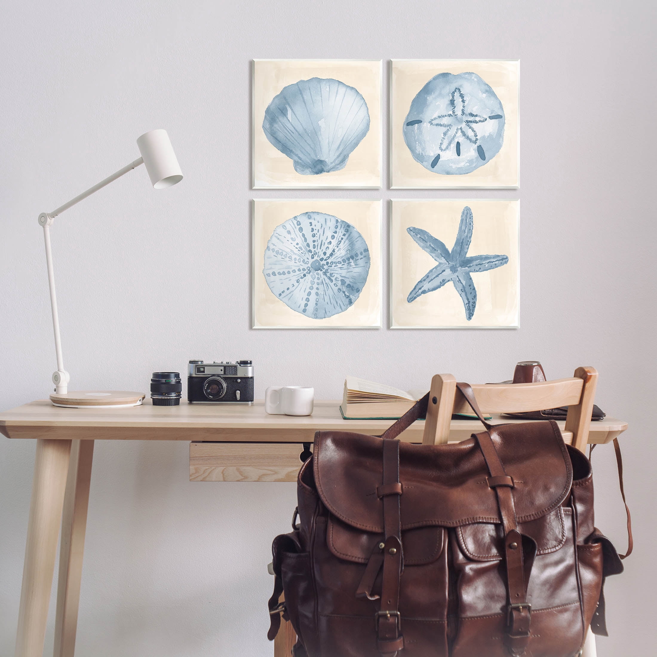 Blue Varied Seashell Marine Life Animals & Insects Graphic Art Unframed Art Print Wall Art, Set of 4