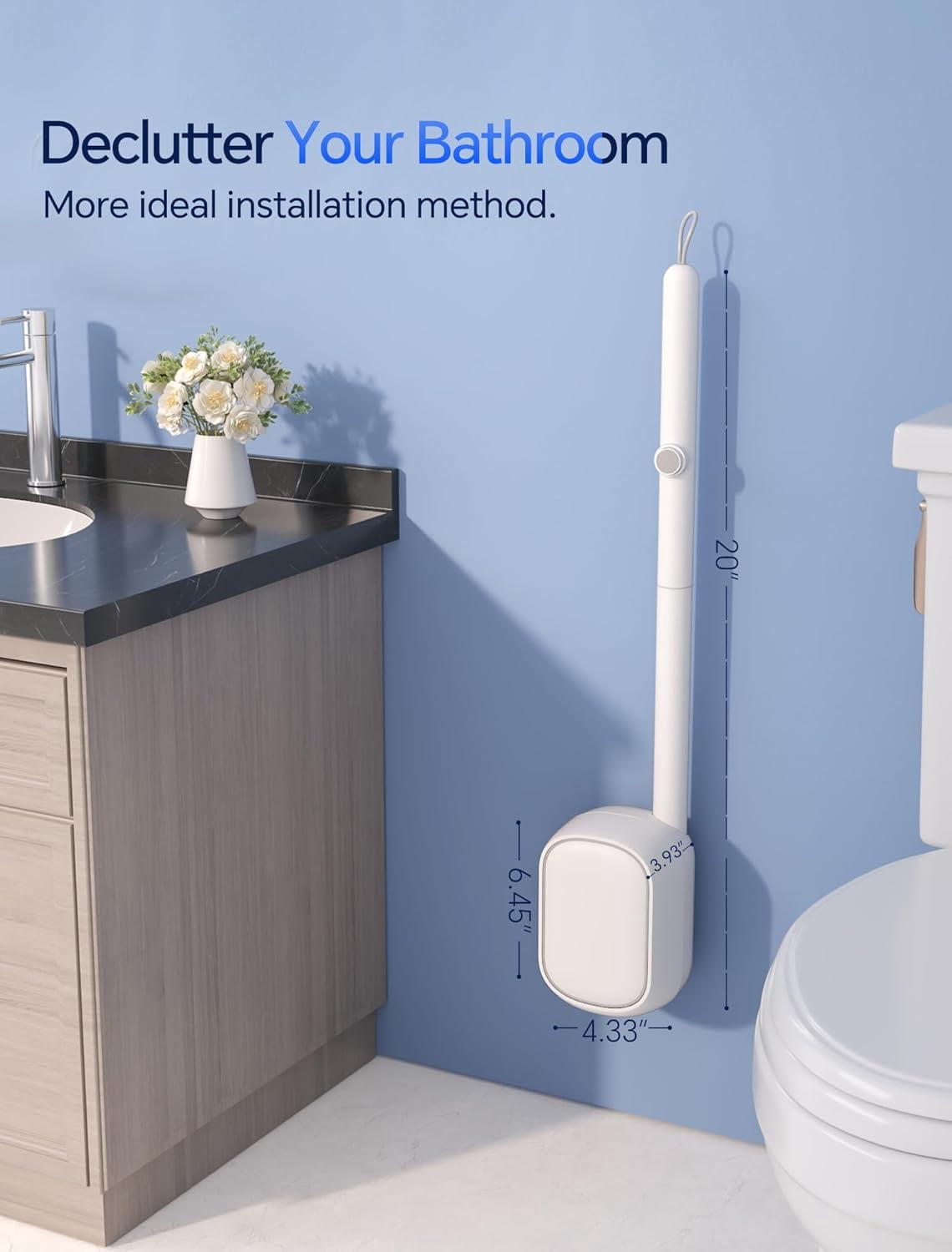 Disposable Toilet Brush Wand, Wall Mounted Toilet Cleaner Kit with Holder, 18 Refills Replacement Heads for Bathroom Cleaning