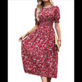 thumbnail image 2 of Vestidos Florales de para Mujer, Estilo Bohemio, Informal, de Verano, con Mangas Abullonadas, Estilo Occidental Rojo S, 2 of 10