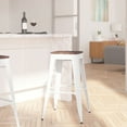 thumbnail image 3 of Merrick Lane 30" High Backless White Metal Bar Height Dining Stool with Wooden Seat for Indoor Use, 3 of 14