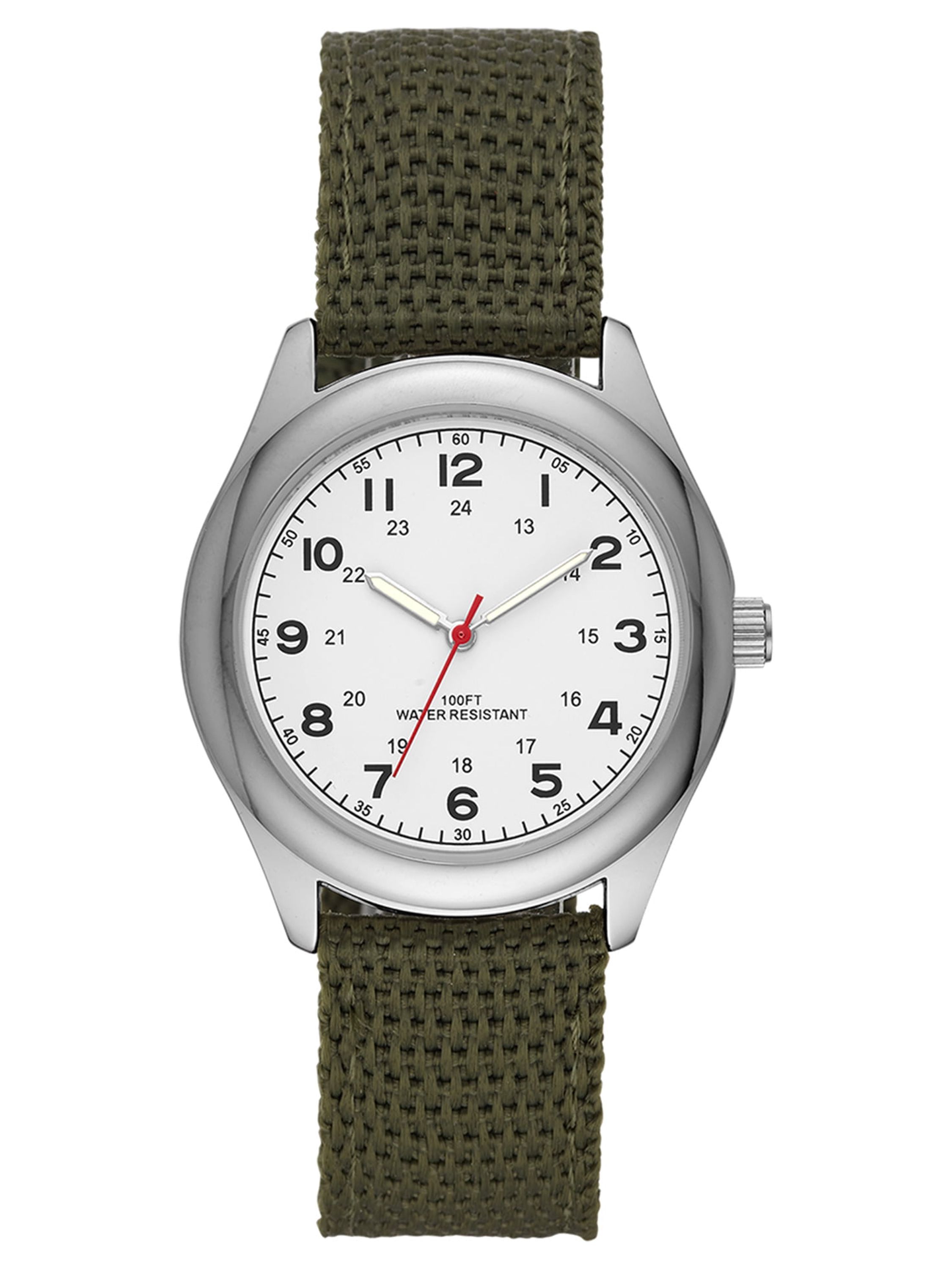 GEORGE Men's Watch: Silvertone Case, White Easy Read Dial, Olive Green Nylon Strap (FMDOGE006)