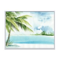 Designart 'Palm Beach Resort At Sunrise I' Nautical & Coastal Framed Canvas Wall Art Print