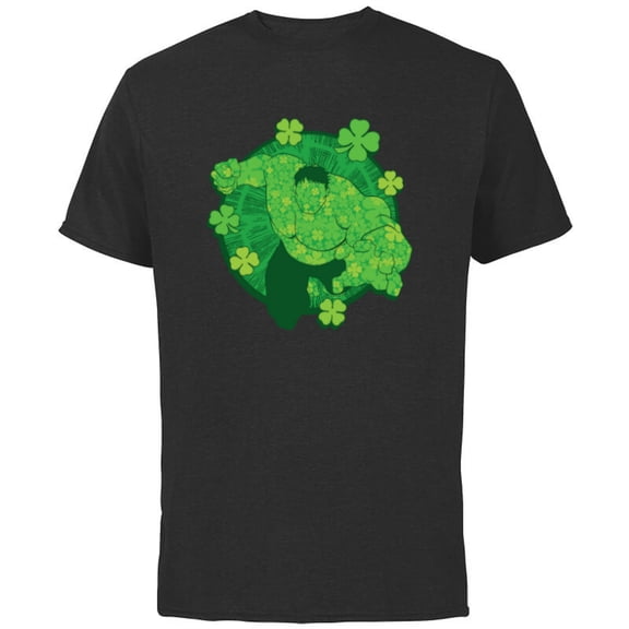 Marvel Hulk Outline Four-Leaf Clovers Green St Patrick’s Day - Short Sleeve Cotton T-Shirt for Adults - Customized-Black