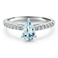 thumbnail image 3 of Gem Stone King 10K White Gold Sky Blue Aquamarine and Lab Grown Diamond Engagement Ring for Women | 0.96 Cttw | Pear Shape 8X5MM | Gemstone March Birthstone | Size 8, 3 of 6