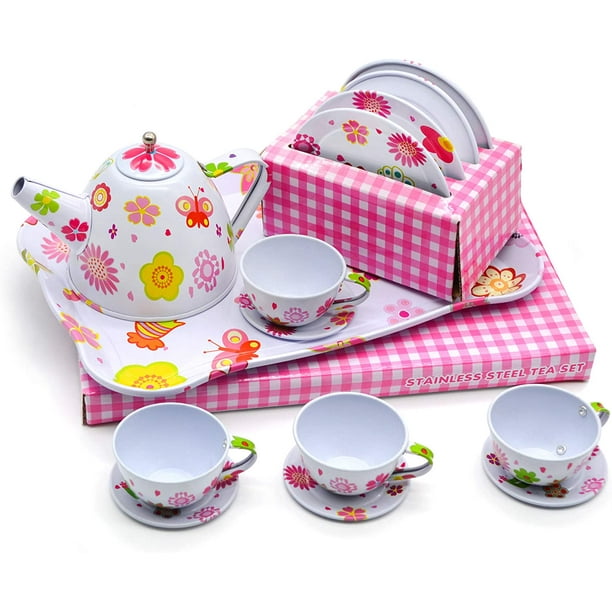 Tea Set for Girls Play Pretend Fancy Tea Time Toy Sets for Children