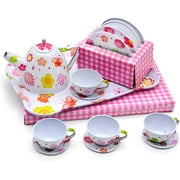 Jimmy's Toys Tea Set for Girls - Stainless Steel Play Pretend Tea Time Toy Sets for Children, (White)