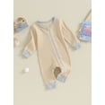 thumbnail image 3 of FEORJGP Infant Baby Ribbed Jumpsuits Newborn Girls Boys Rompers Casual Contrast Color Round Neck Rompers Zipper Long Sleeve Bodysuit Soft Loungewear, 3 of 9
