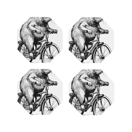 

Vsdgher Capybara Riding Bicycle Leather Coasters for Drinks Durable Drink Coasters 4 Set for Tabletop Protection Luxurious Home Décor and Housewarming Gift-Octagon