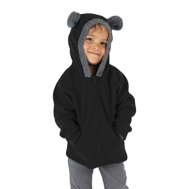 FAOWME Sweat à Capuche Chaud pour Enfants Garçons Filles Automne Hiver Noir 3-4 Ans