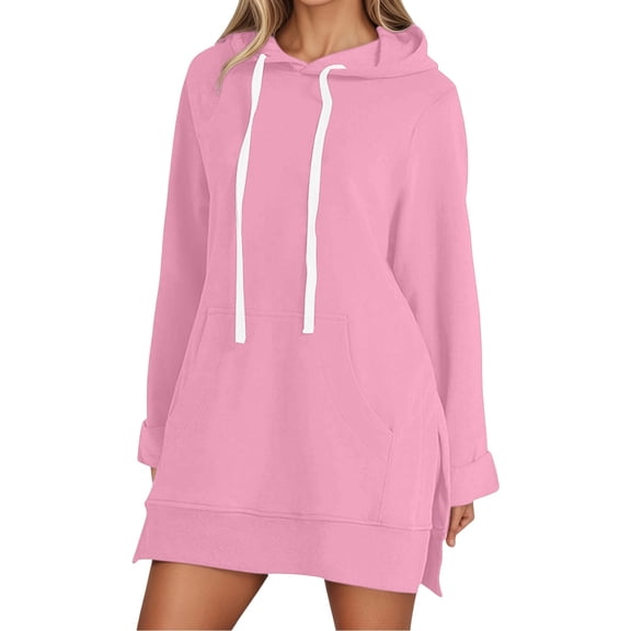 IWRICH Women's Oversized Hoodie Dress Warmy Casual Pullover Tops Split Hem Drawstring Long Sweatshirt with Pocket RD2 XL