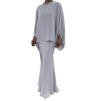 XuJwPNcy 2 Piece Sets for Women Crewneck Long Sleeve Tops and Elegant Long Maxi Skirt Set Wedding Party 2 Piece Outfits