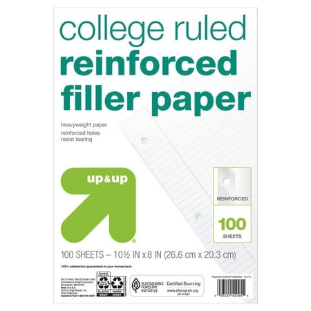 100ct College Ruled Reinforced Filler Paper - up & up