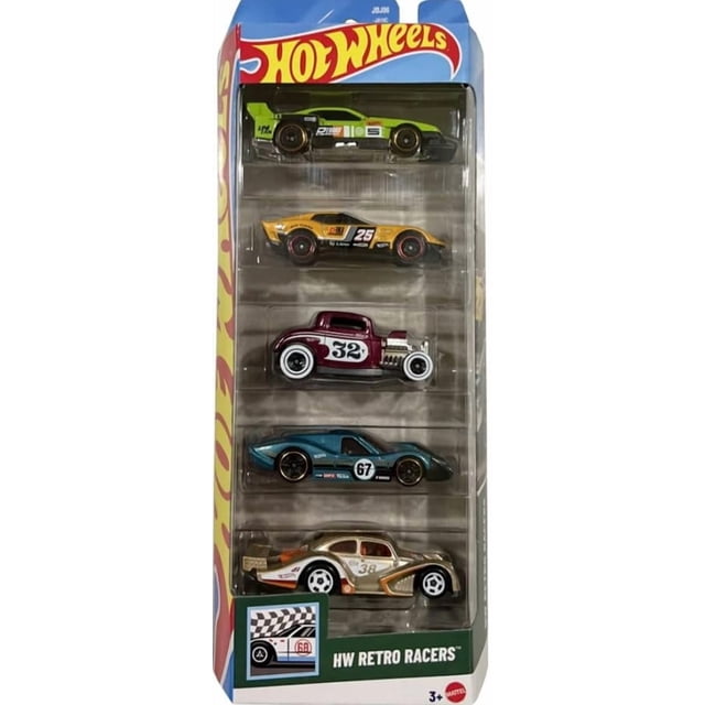 Hot Wheels Retro Racers Pack de 5 autos de juguete a escala 1:64
