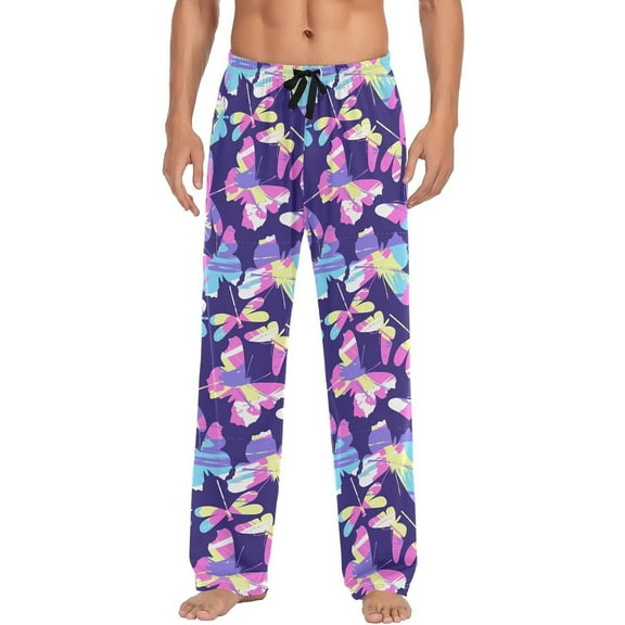 Colorful Butterfly Men's Pajama Pants, Soft and Comfortable Lounge Sleep Bottoms with Pockets, Men's Sleepwear with Custom Print, Large