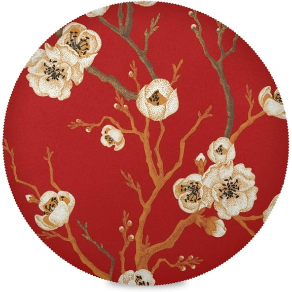 48"X 48" Red Patter Chinese Flower Elastic Fitted Edged Round Tablecloth Fade Resistant Anti-Shrink Table Cloth Washable Table Cover for Banquet Home Indoor or Outdoor