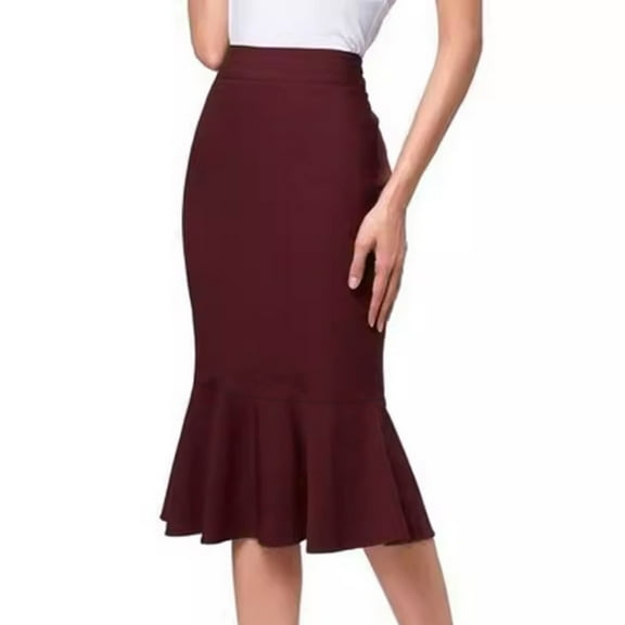 Maoxin Skirt for Women Women Solid Color Buttocks Wrapped Fishtail Skirt High Waisted line Skirt Dress ,Wine,XL