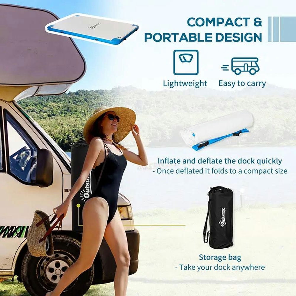 GVN 10' x 7' Water Inflatable Floating Dock, Inflatable Platform Island, Large Floating Mat Raft with Air Pump & Backpack, White