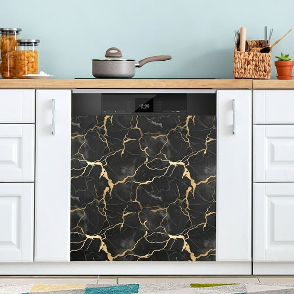 Black and Gold Marble Dishwasher Magnet Cover Magnetic Fridge Door Cover Home Kitchen Decor 23"x 26"