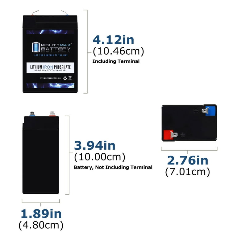 Lithium Ferrous Battery (LFP) of 6.4V-6ah for 6V Solar, Electric or  Lighting Applications (Retrofit for 6V-4.5ah Battery)