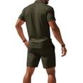 thumbnail image 5 of Men's Casual 2-Piece Quick-Dry Set, Loose Breathable Short Sleeve Polo Shirt and Elastic Waist Shorts, Summer Outfit For Travel and Sports,Army Green,L, 5 of 6
