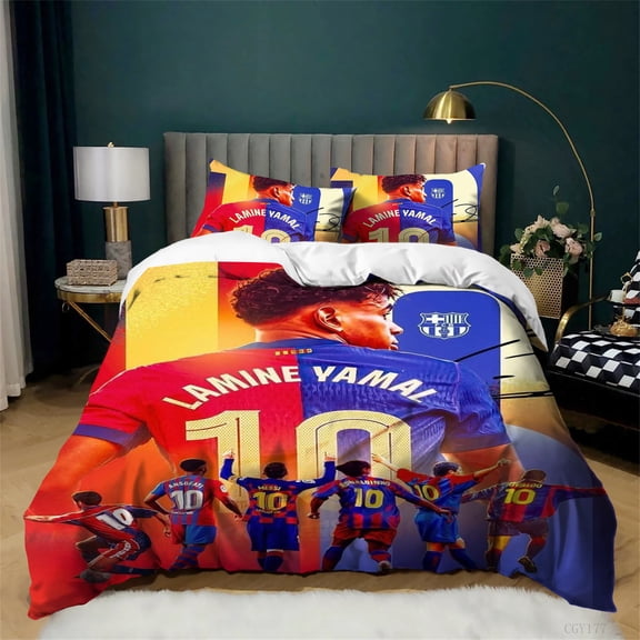 Soccer Star Lamine Yamal Bedding Set 3 Pieces Super Soft Duvet Cover Set Breathable Quilt Cover with 2 Pillow Shams