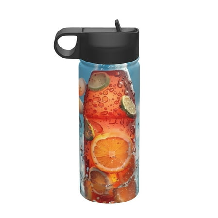 

Qekee Refreshing Citrus Splash Print 18OZ Sports Insulated Kettle Coffee Mug Travel Tea Mug Thermos Cup 18 Stainless Steel Water Bottle For Running Hiking Cycling