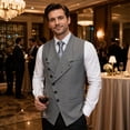 thumbnail image 3 of AZoiNM Men's Standard Fit Angled Placket Vest Lapel Collar Stretch Polyester Blend, 3 of 15