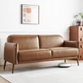 thumbnail image 2 of Atopston 67" Faux Leather Loveseat, Mid Century Modern 2 Seater Couch with Thick Cushion and 2x Throw Pillows, Upholstered Leather Sofa with Deep Seat for Compact Apartment Loft and Office, Tan, 2 of 5