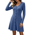 thumbnail image 5 of NominalSnug Womens Ribbed Knit Nightgown V Neck Long Sleeve Button Front A Line Mini Sleep Dress Loungewear, 5 of 8