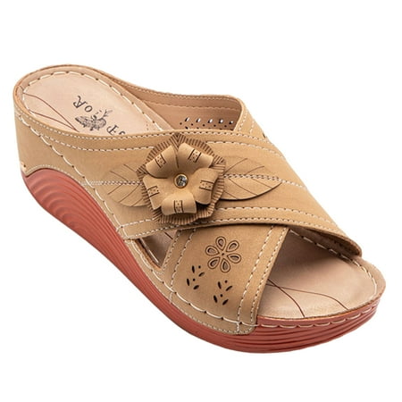 

Women s Slide Wedge Sandal Comfortable PU Side-hollow Elegant Shoes for Outdoor Beach Performances 40 Apricot