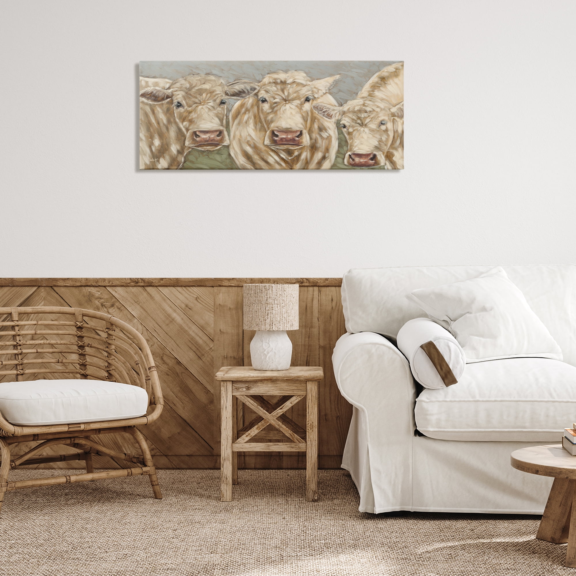 Stupell Industries Beige Cow Trio Animals & Insects Painting Gallery Wrapped Canvas Art Print Wall Art, 40 x 17
