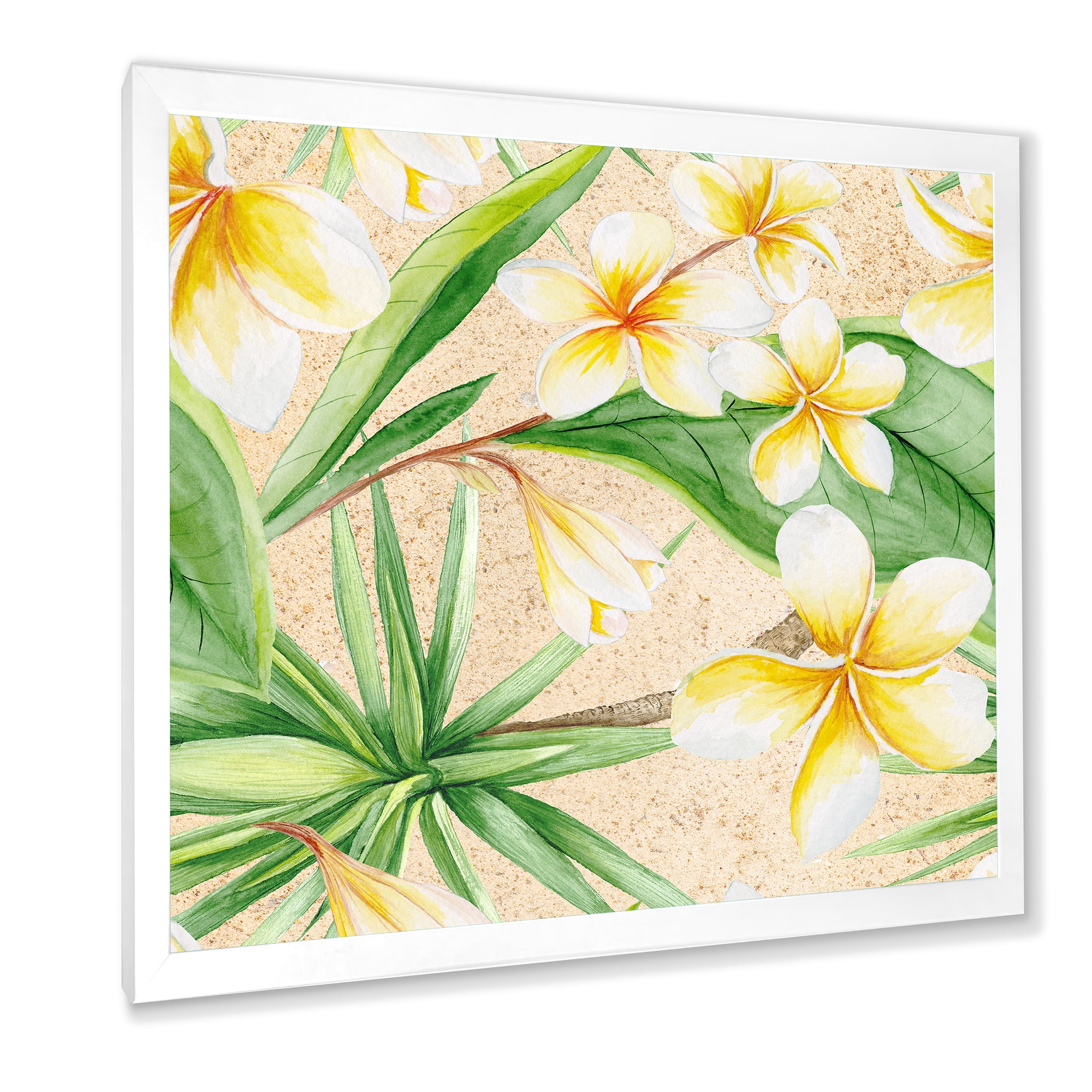 Designart 'Yellow Flowers and Tropical Foliage XI' Traditional Framed Art Print