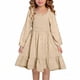 thumbnail image 1 of Vestido de niña de manga larga con cuello redondo, color liso, cuello alto, manga larga, dobladillo con volantes, vestido grande para niña, vestido de poliéster para niña, 1 of 8