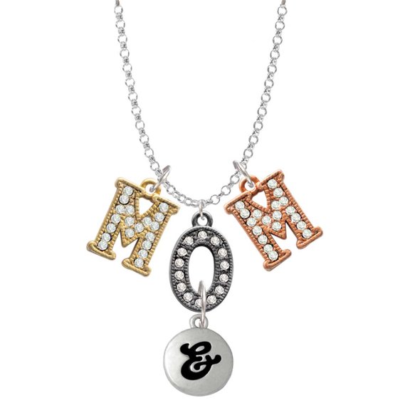 Delight Jewelry Silvertone Capital Letter - & - Pebble Disc - Multi-Colored Crystal Mom Charm Necklace