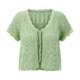thumbnail image 3 of BODOAO Women's Summer Short Sleeve Cropped Crochet Cardigan Tie Front Open Knit Bolero Shrug Lightweight for Casual Beach Vacation Hollow Knit Top Solid Color Slim Top Blouse Green L, 3 of 9