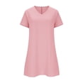 thumbnail image 5 of FengLS Casual Dress for Women Summer Comfortable Cotton-Linen Dress Loose V-Neck Short Sleeves Pockets Dress Fashion Outdoor Sport T-Shirt Short Dress, 5 of 6
