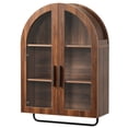 thumbnail image 2 of Ktaxon Arched Bathroom Medicine Cabinet, Wall Mounted Storage Cabinet with Double Glass Doors, Towel Bar & Adjustable Shelf, for Bathroom, Entryway and Kitchen, Walnut, 2 of 17