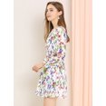 thumbnail image 4 of Allegra K Vestido Floral Con Cinturón Dobladillo Con Volantes Cuello V Manga Larga Para Mujer Blanco S Unique Bargains ajustado, 4 of 7