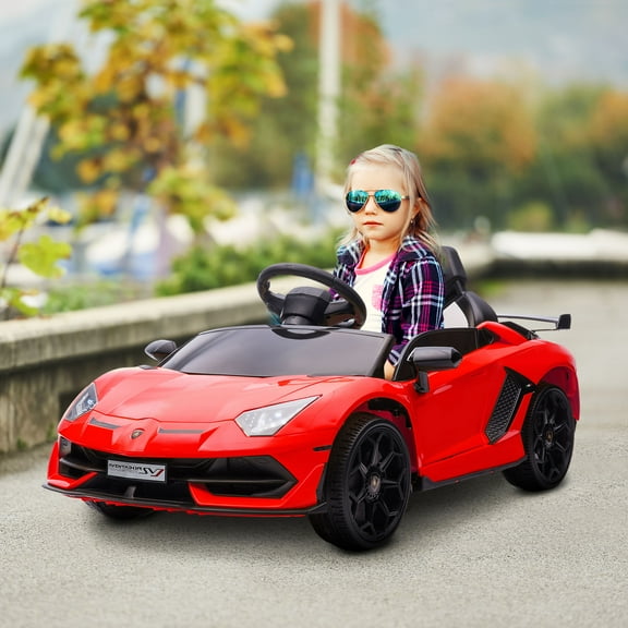 Aosom Lamborghini Aventador 12V Licensed Kids Ride on Car with Scissor Doors, Easy Transport, Remote, Suspension System, Horn, Music, Lights, Red